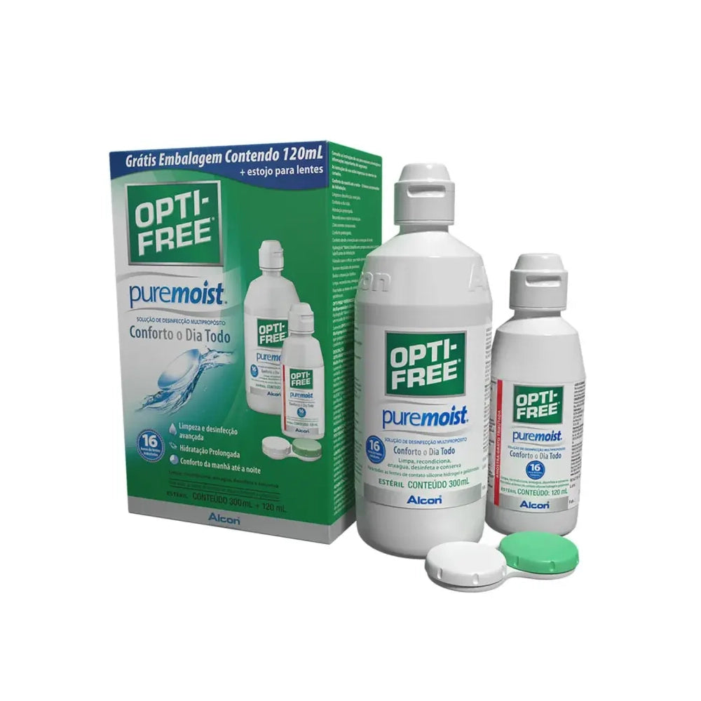 Kit Opti-Free Puremoist Solução para Lentes de Contato 300ml + 120ml + Estojo para Lentes de Contato